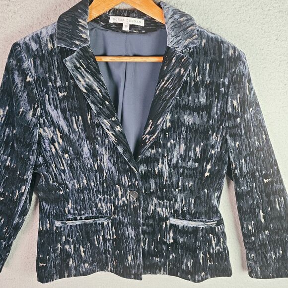 Donna Degnan Textured Woven Blazer Navy Black One Button Size 10 - Picture 9 of 16